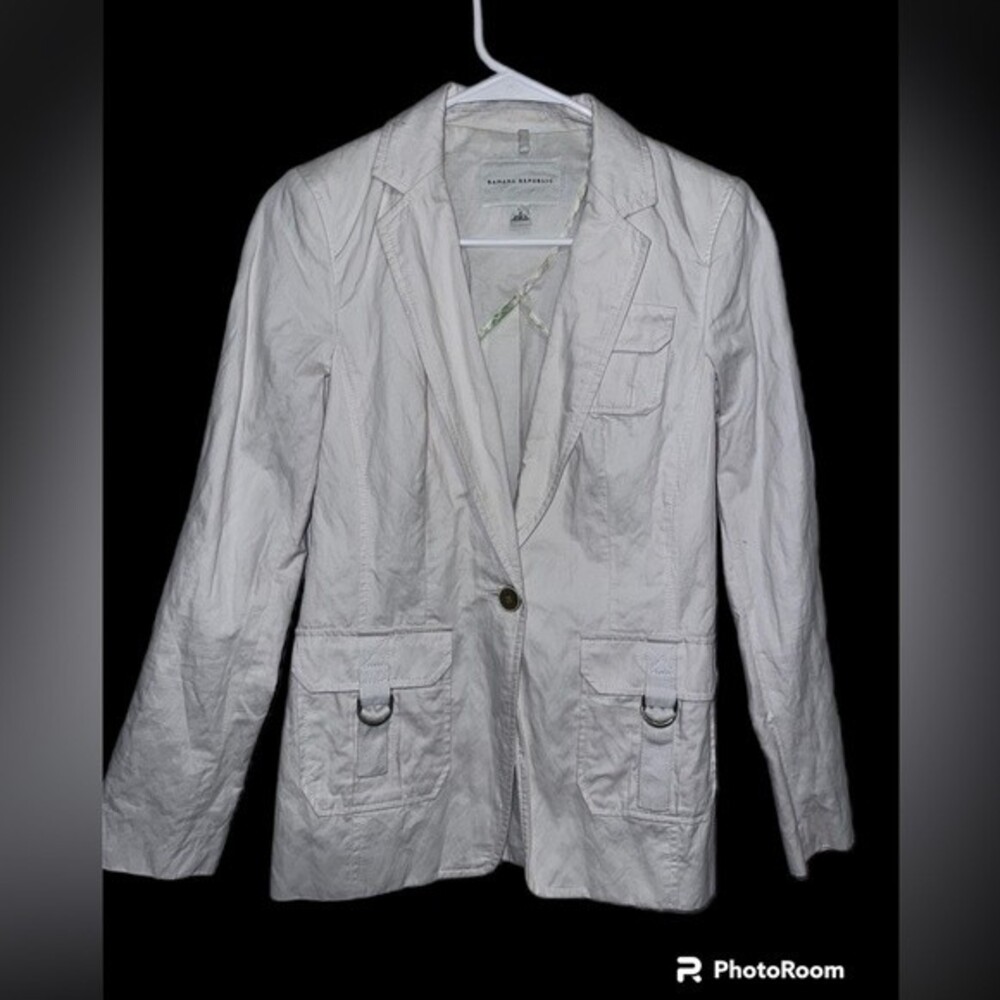Banana Republic Cream Crinkle One Button Blazer Size 2